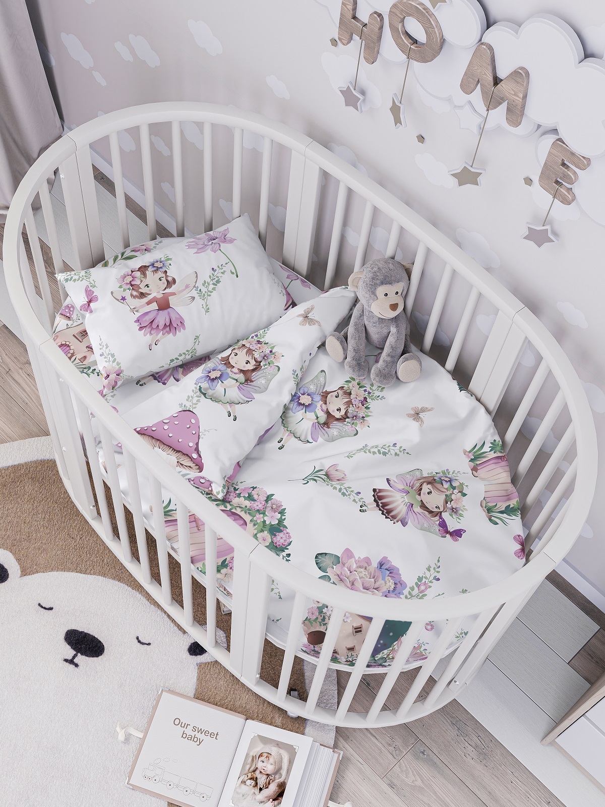 Комплект постельного белья Lemony kids в овальную кроватку Sandra Белый 3 предмета - фото 1