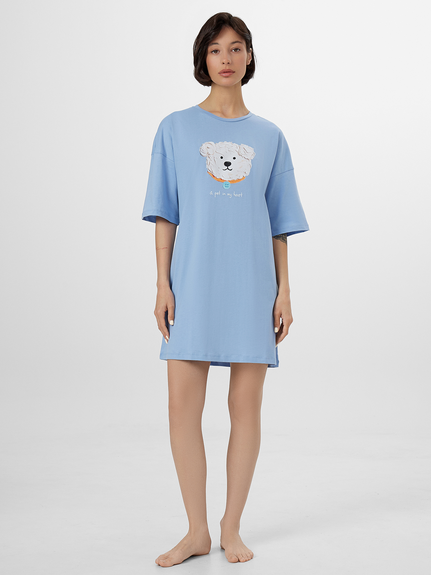 Сорочка ночная Mark Formelle (Марк Формэль) 512079/т.голубой +печать - фото 1