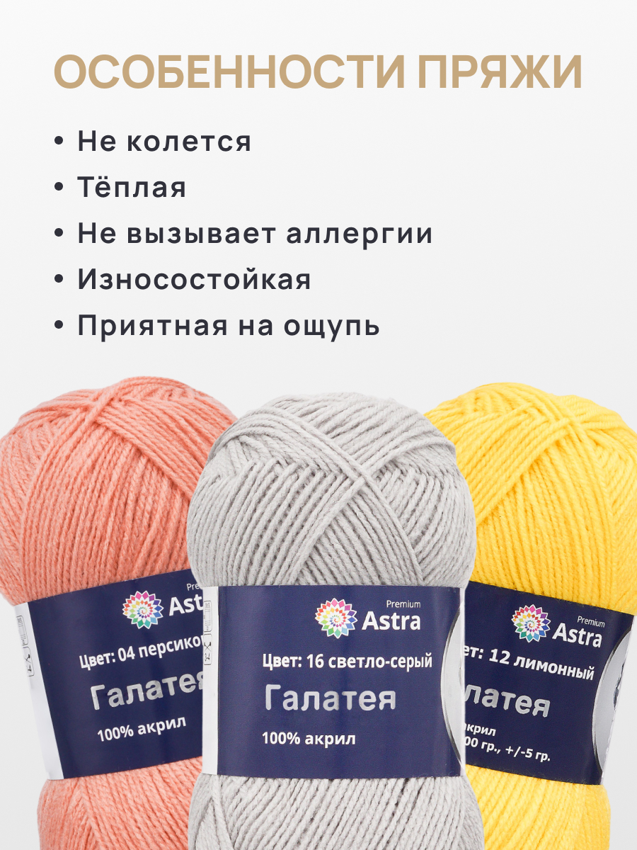 Пряжа Astra Premium Галатея акриловая 100 г 250 м 16 светло-серый 3 мотка - фото 3