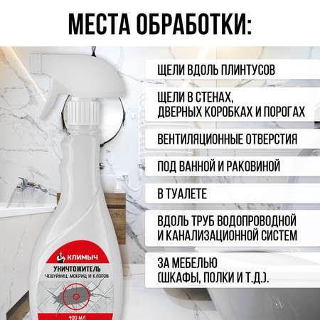Уничтожитель чешуйниц, мокриц и клопов КЛИМЫЧ в квартире, 400 мл