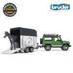Внедорожник Bruder Land Rover с прицепом-коневозкой + лошадь