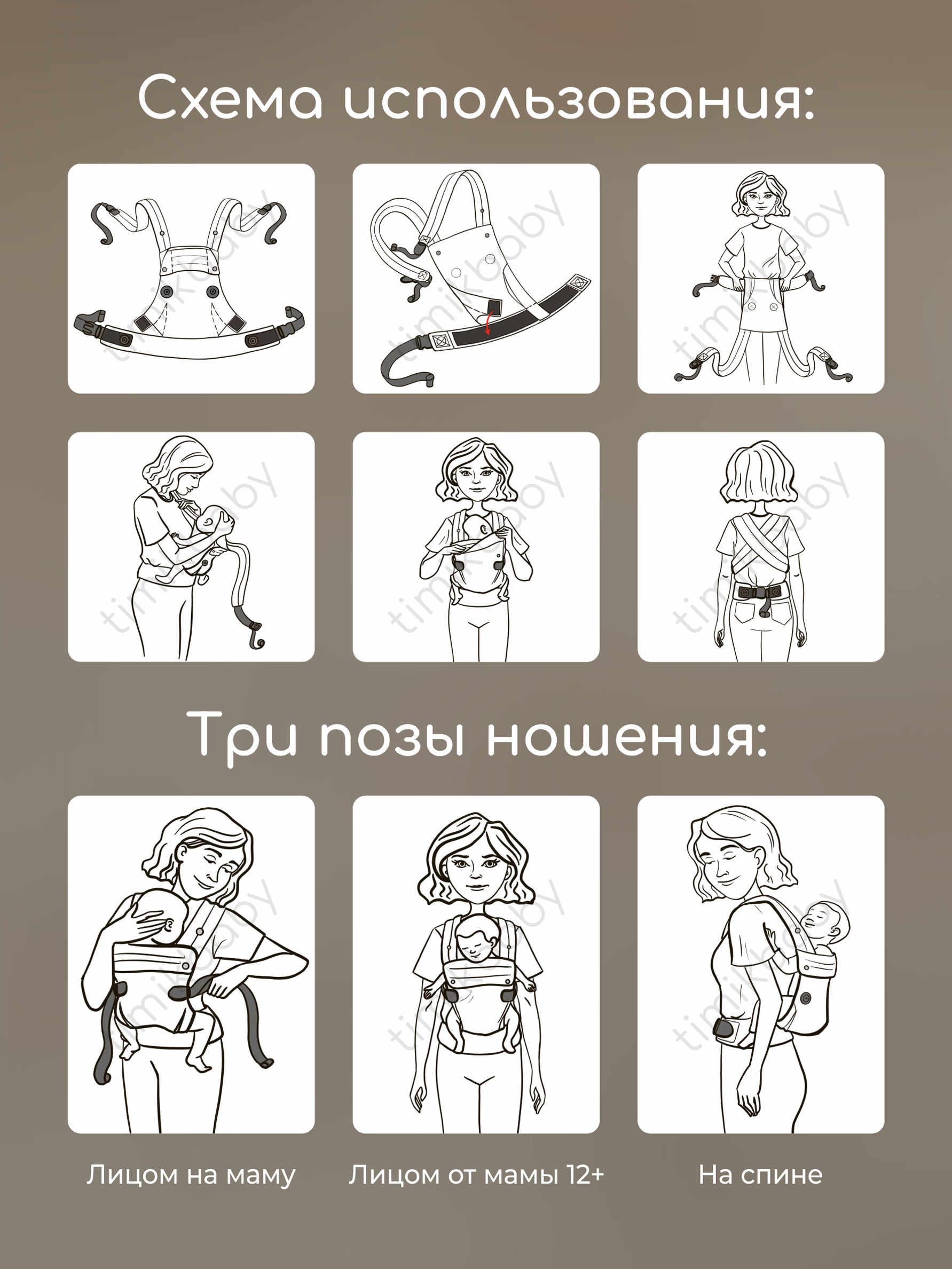 Переноска для новорожденных Timikbaby эргорюкзак полоска - фото 6