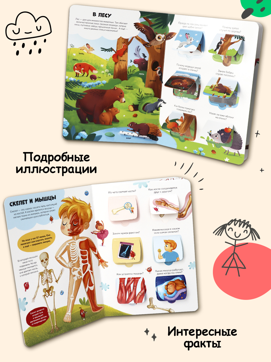 Набор из книг с окошками Malamalama Животные, Космос, Динозавры, Наше тело. Энциклопедия для детей - фото 7