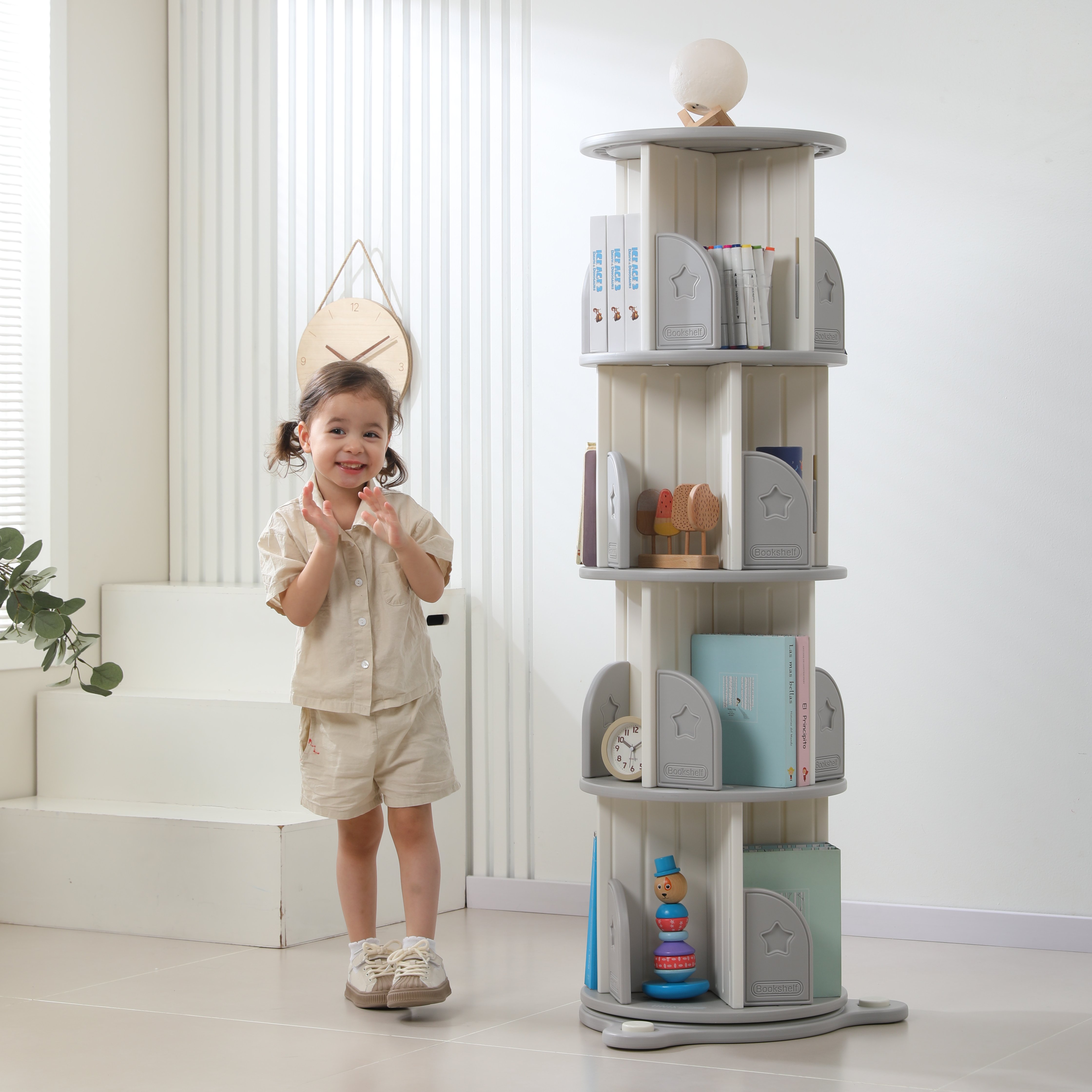 Стеллаж для книг UNIX Kids Star 4 levels Grey - фото 11