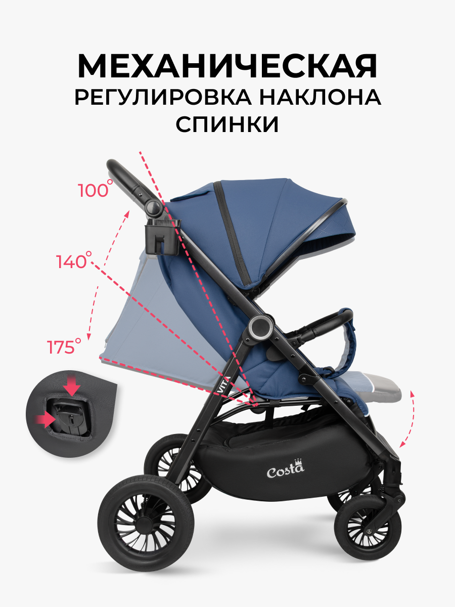 Коляска прогулочная Costa Vita синий - фото 3