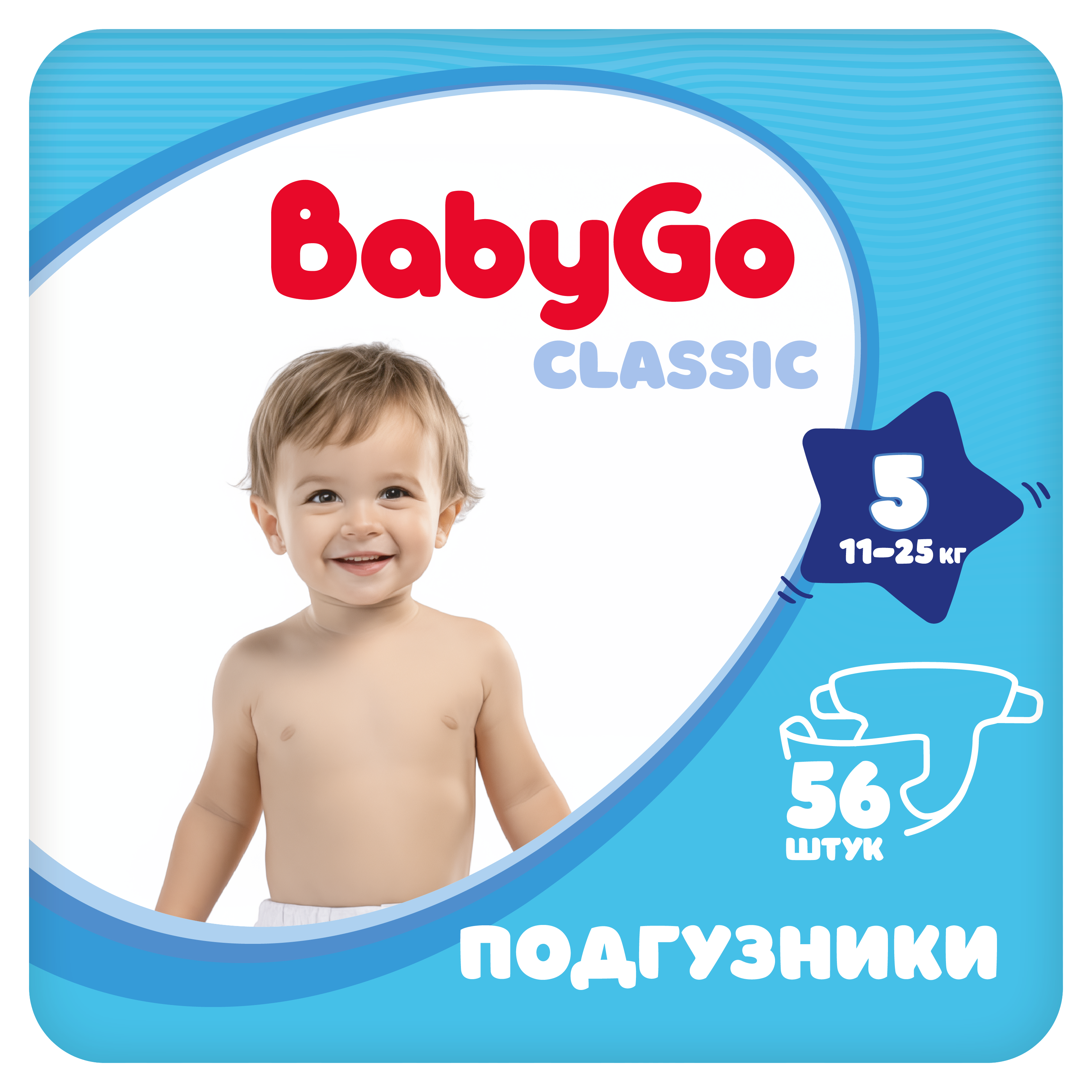 Подгузники BabyGo Classic 5 (11-25 кг) 56 шт. - фото 1
