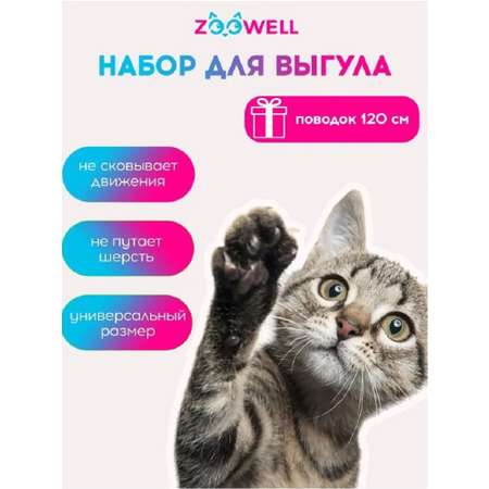 Набор шлейка с поводком ZDK для кошек разноцветная ZooWell