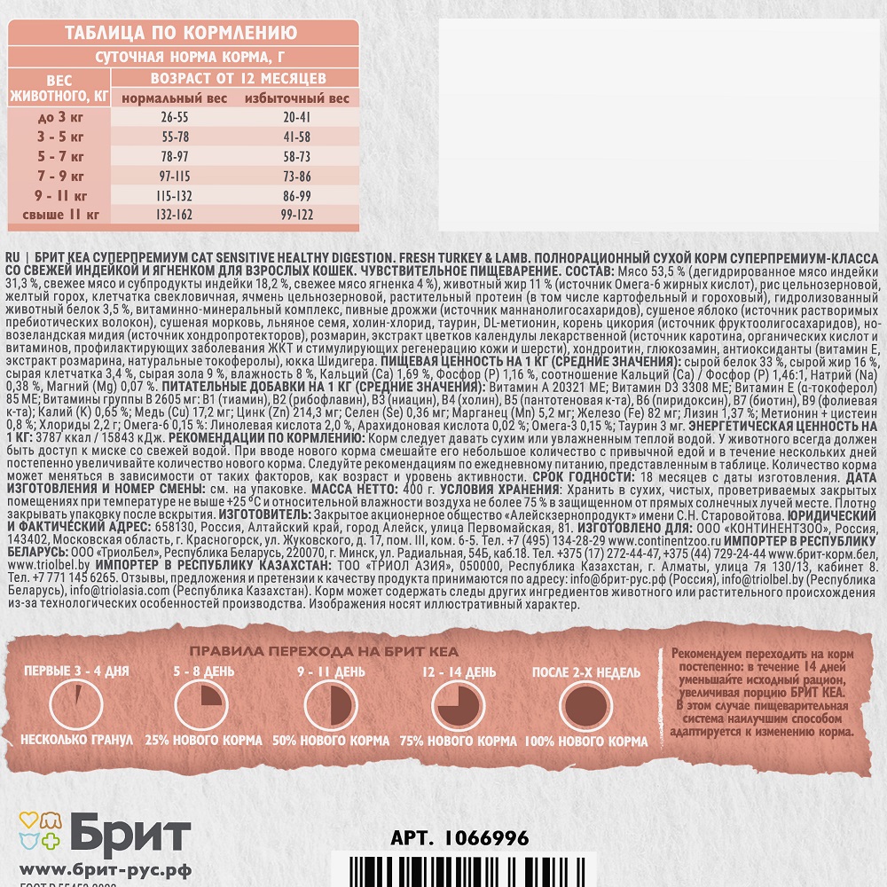Сухой корм для взрослых кошек Brit Care с индейкой и ягненком 0.4кг - фото 5
