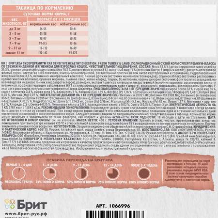 Сухой корм для взрослых кошек Brit Care с индейкой и ягненком 0.4кг