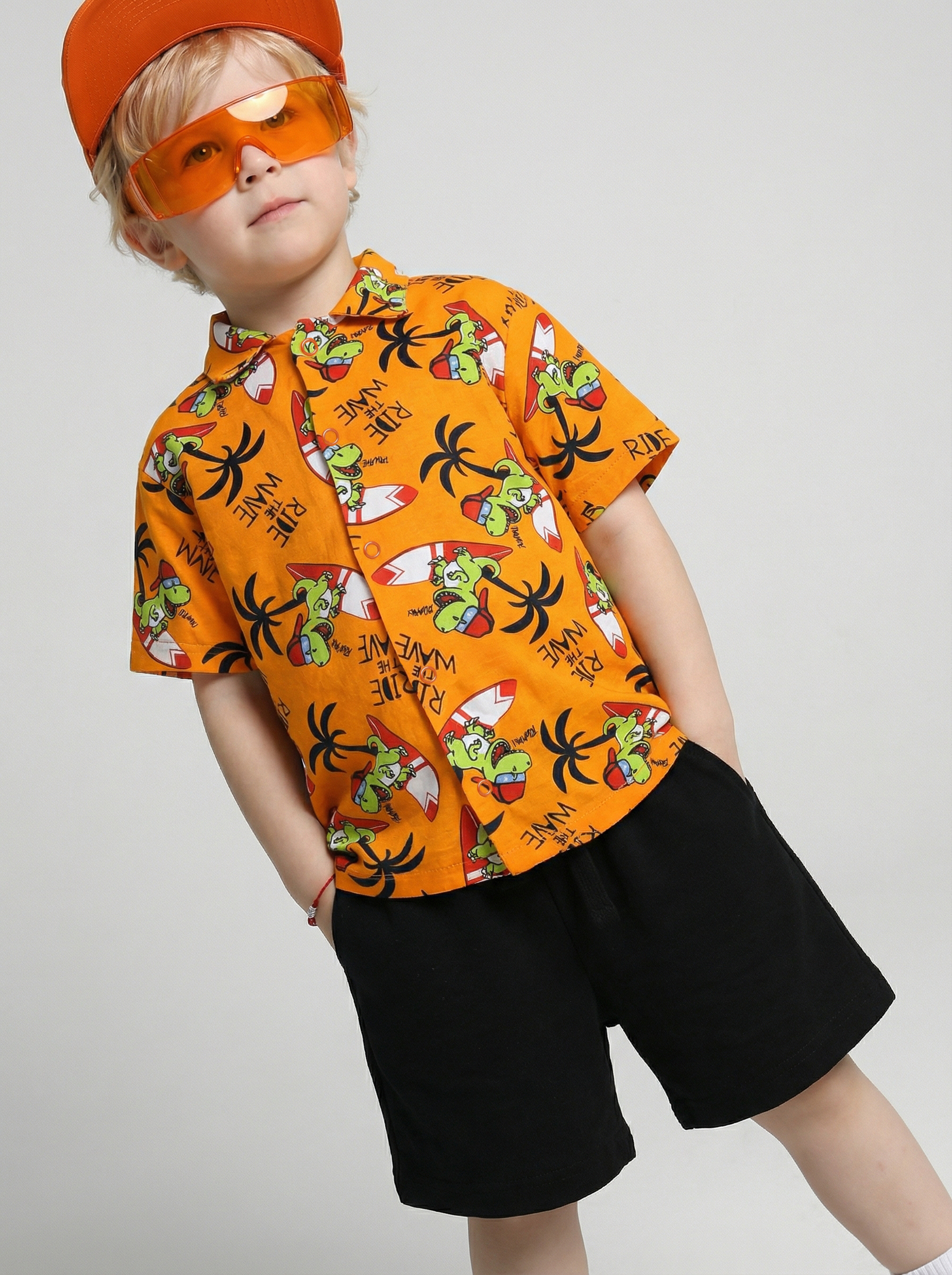 Изображение товара Комплект рубашка и шорты для мальчика YOULALA 116 из хлопка с рисунком