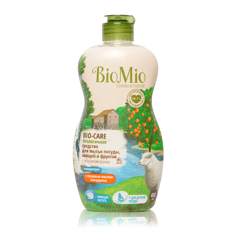 Средство для мытья посуды и овощей Bio Mio Bio-Care Мандарин Хлопок 450мл - фото 10