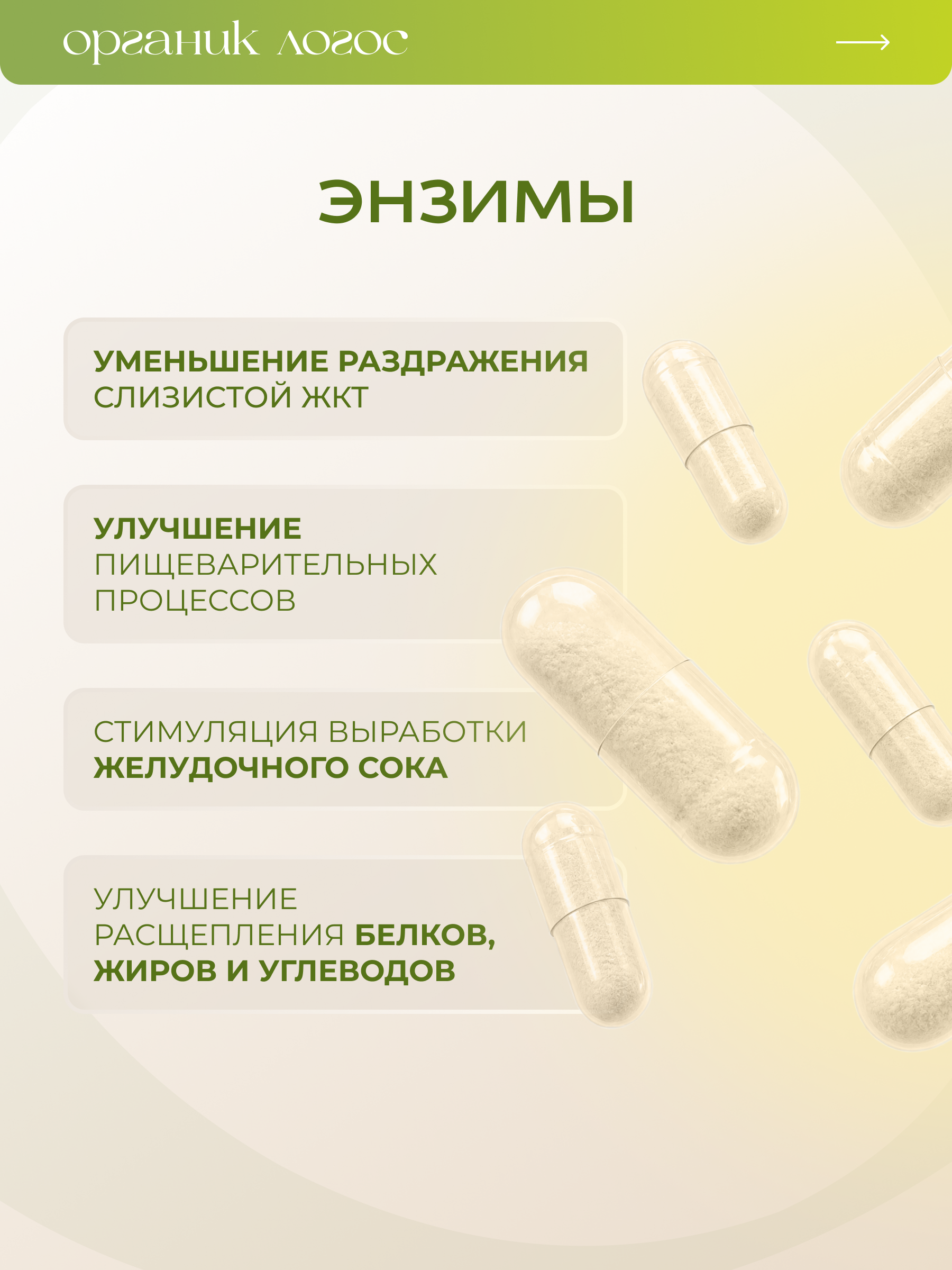 Пищеварительные ферменты Для ЖКТ ОРГАНИК ЛОГОС 60 капсул - фото 4