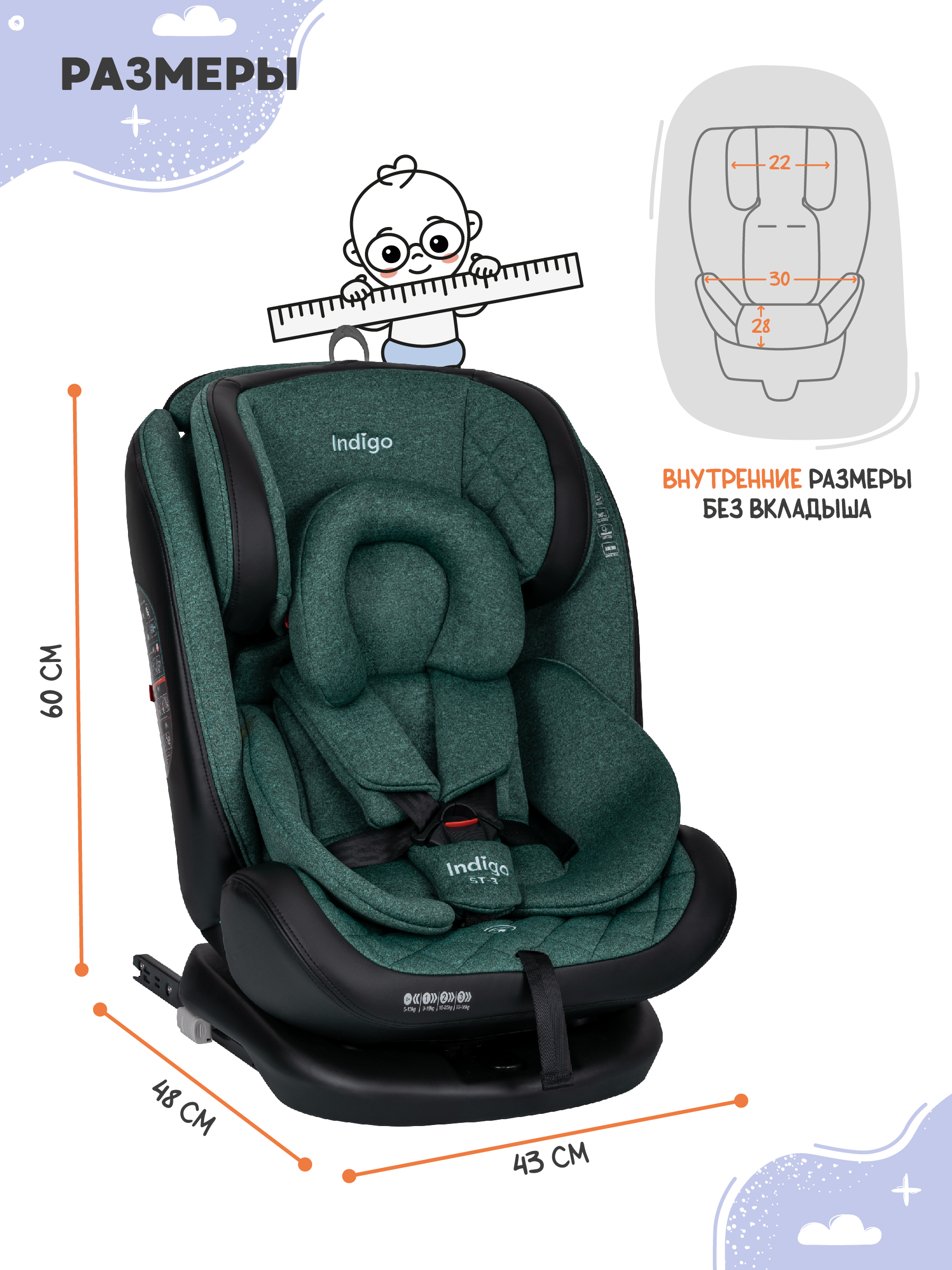 Автокресло Indigo Aero зеленый Isofix 0+/1/2/3 (0-36 кг) - фото 2
