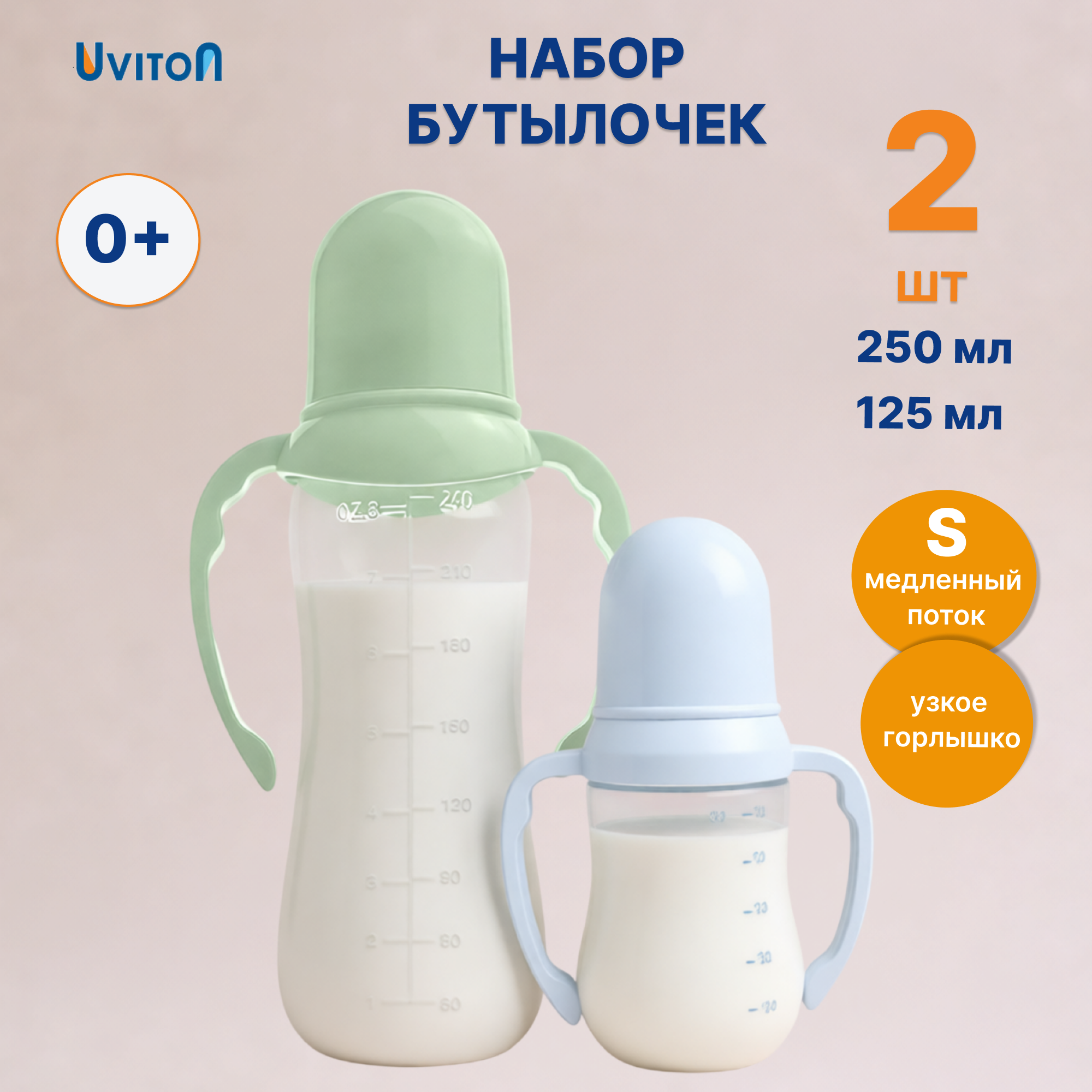 Бутылочка Uviton Anti-Colic 250 мл 2 шт. - фото 1