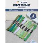 Мулине Bestex для вышивания и творчества 8 шт 8 м зеленый микс №12