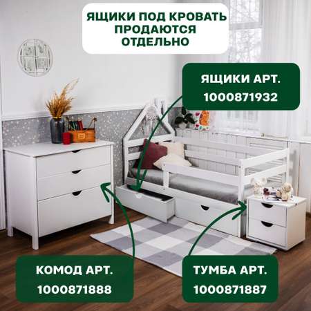 Кровать-домик 80х160 белая Alatoys подростковая деревянная с бортом