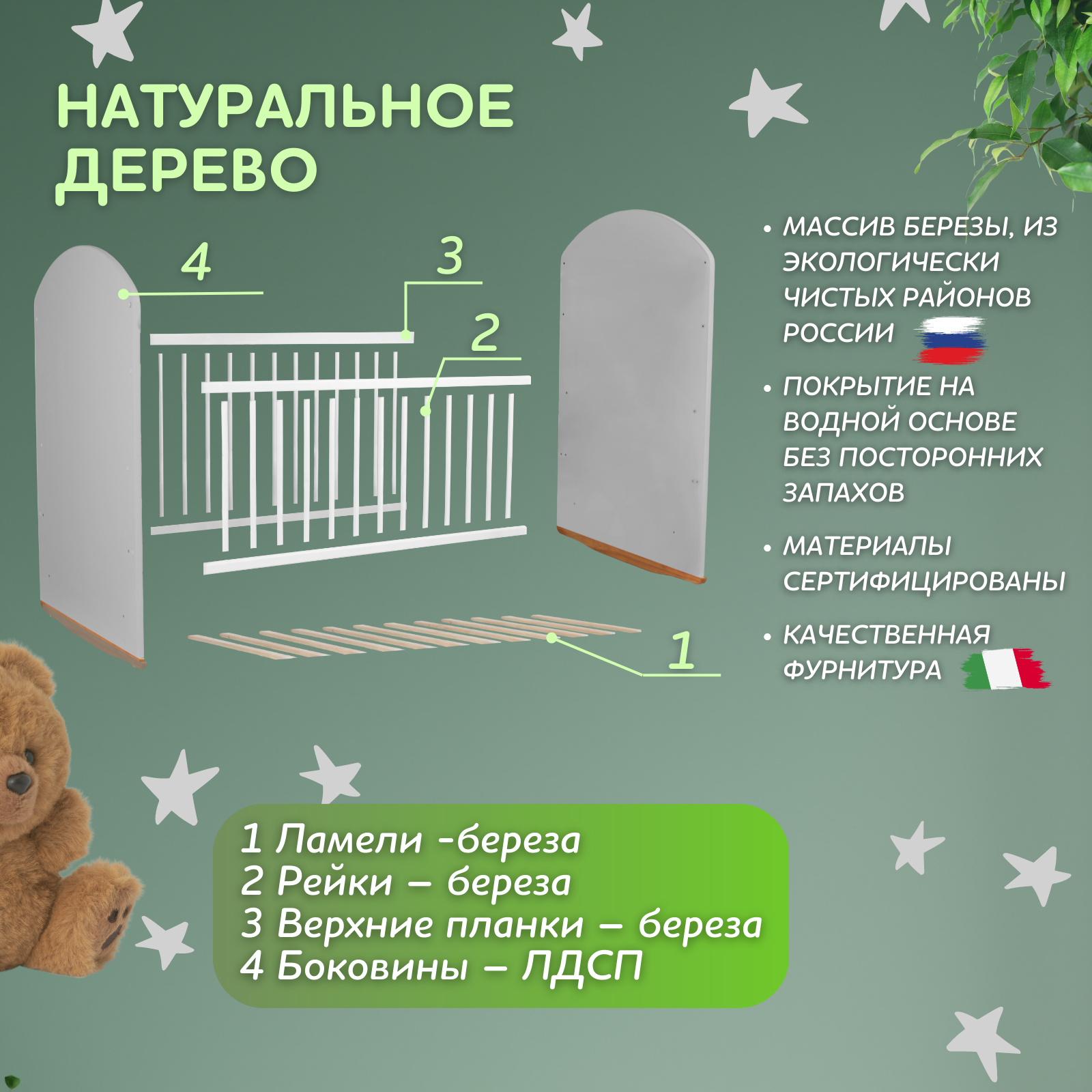 Детская кроватка Азбука Кроваток прямоугольная, без маятника (серый) - фото 7