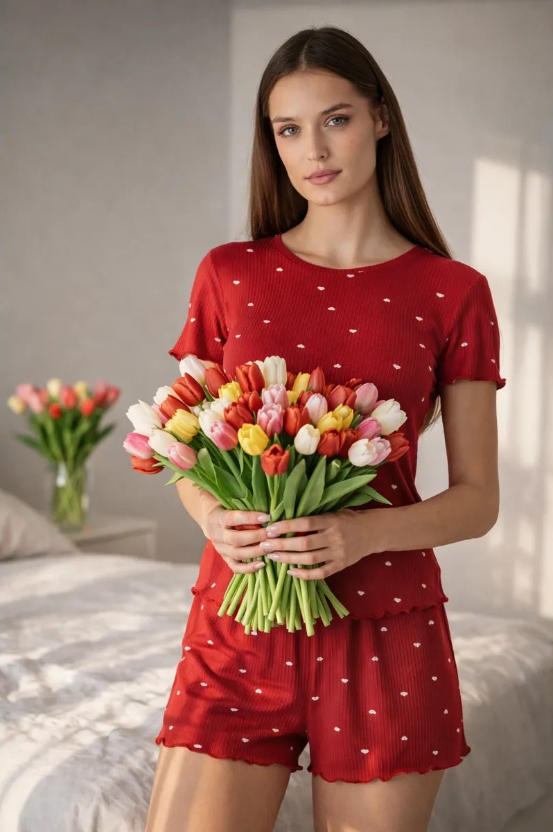 Пижама Mark Formelle (Марк Формэль) 592651/сердечки на алом - фото 1