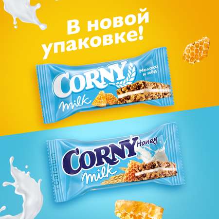 Батончик злаковый CORNY мед/кальц/мол 30г