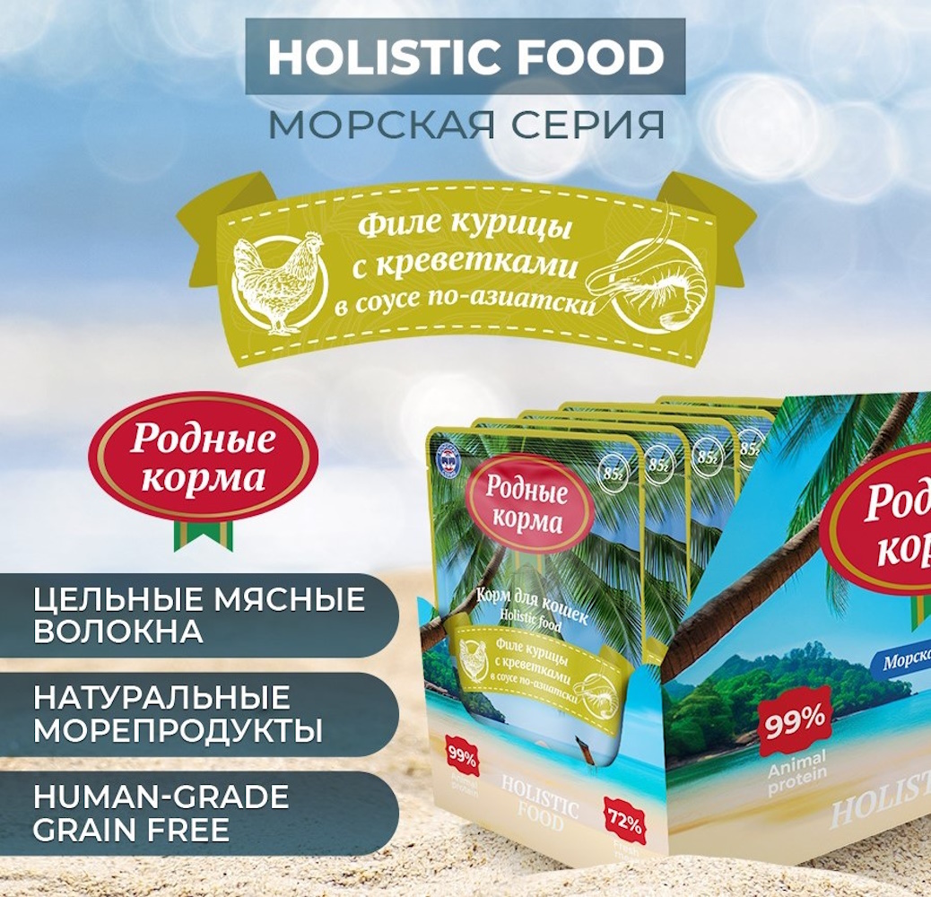 Корм для кошек Родные корма Морская серия суп филе курицы с креветками в соусе по-азиатски пауч 85г - фото 2