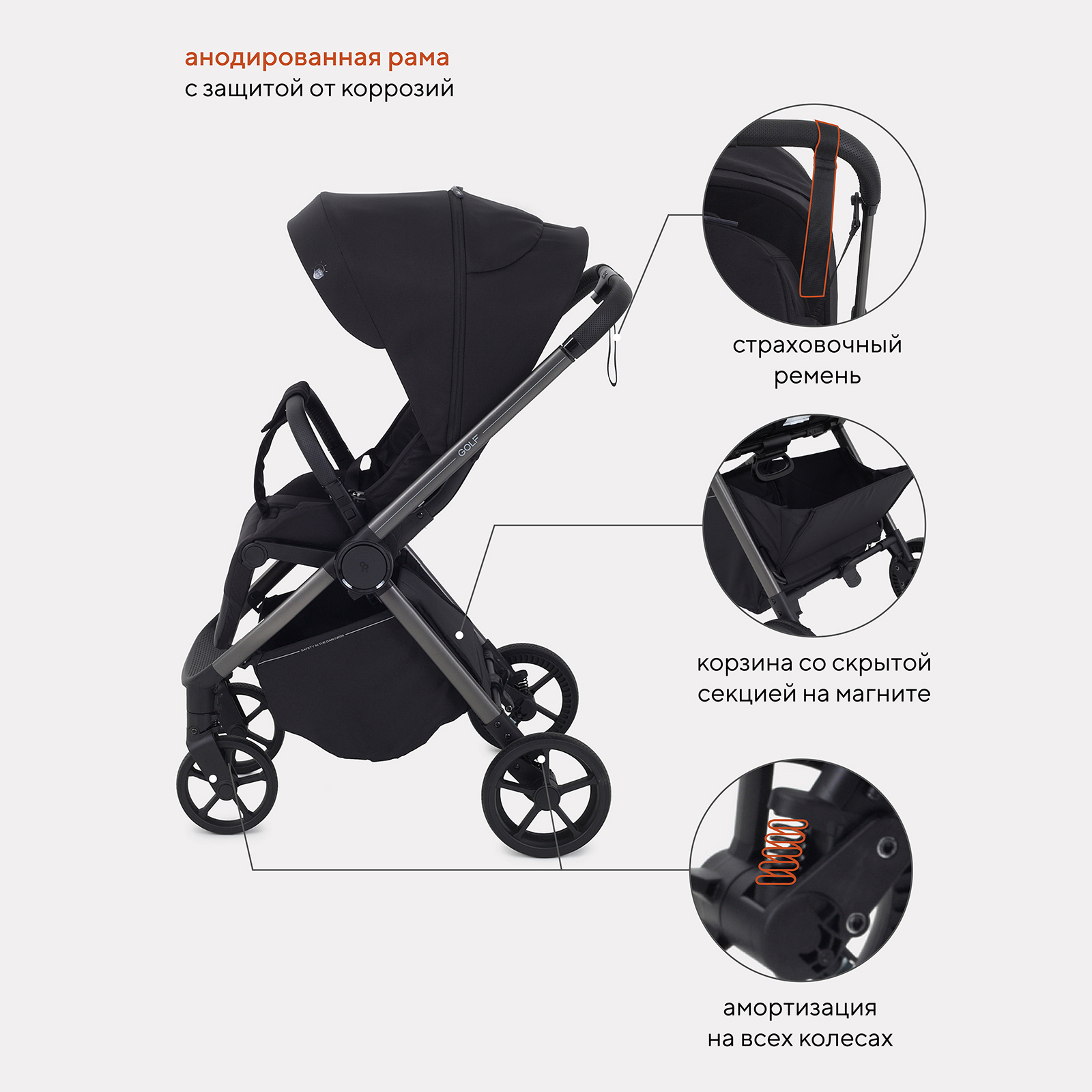 Коляска прогулочная Rant Golf черный - фото 6