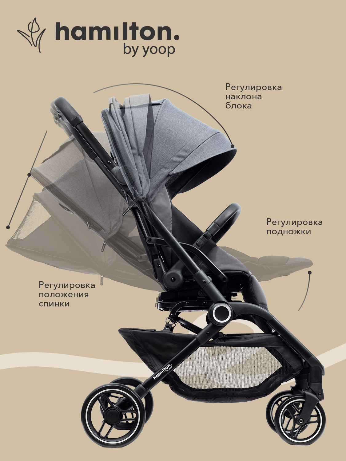 Коляска прогулочная Hamilton by Yoop T1 серый - фото 3