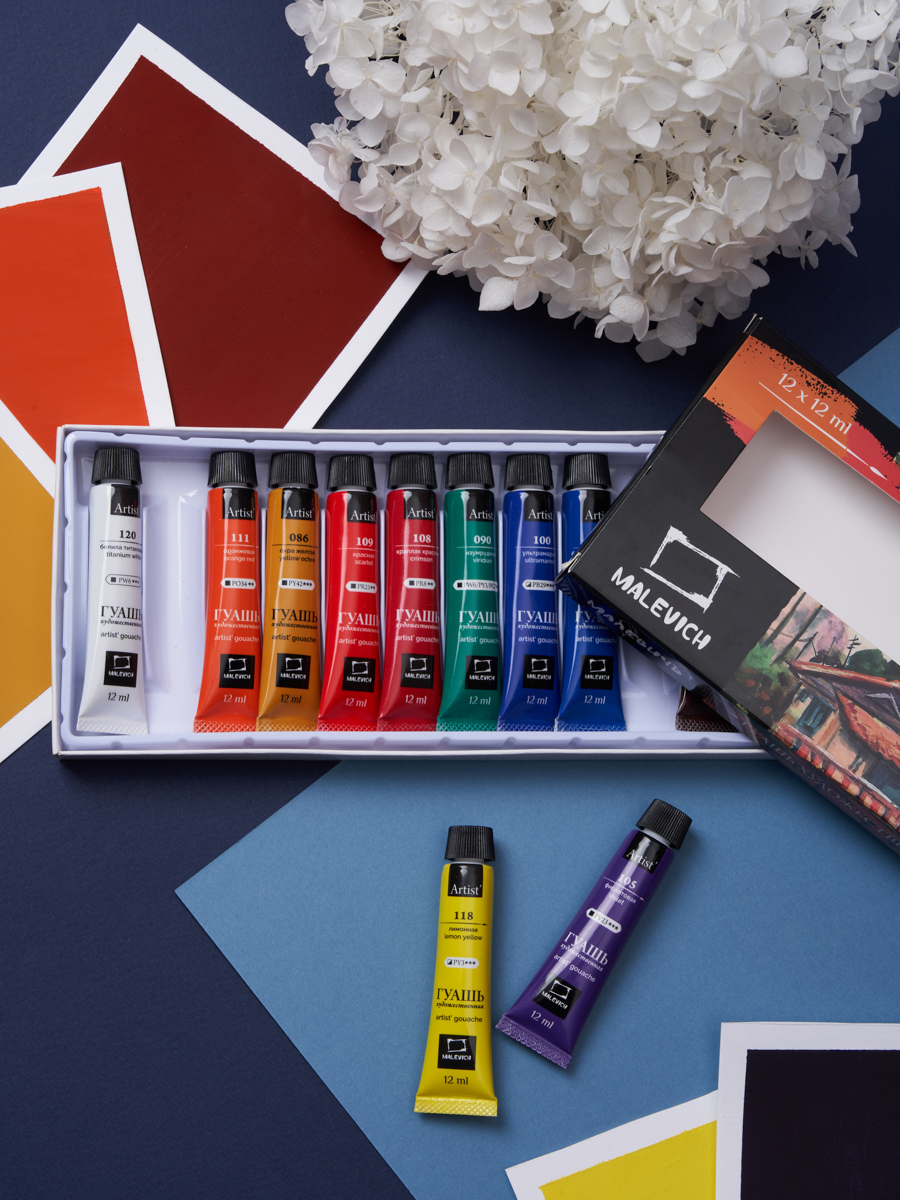 Краски гуашь Малевичъ 12 цв. - фото 2
