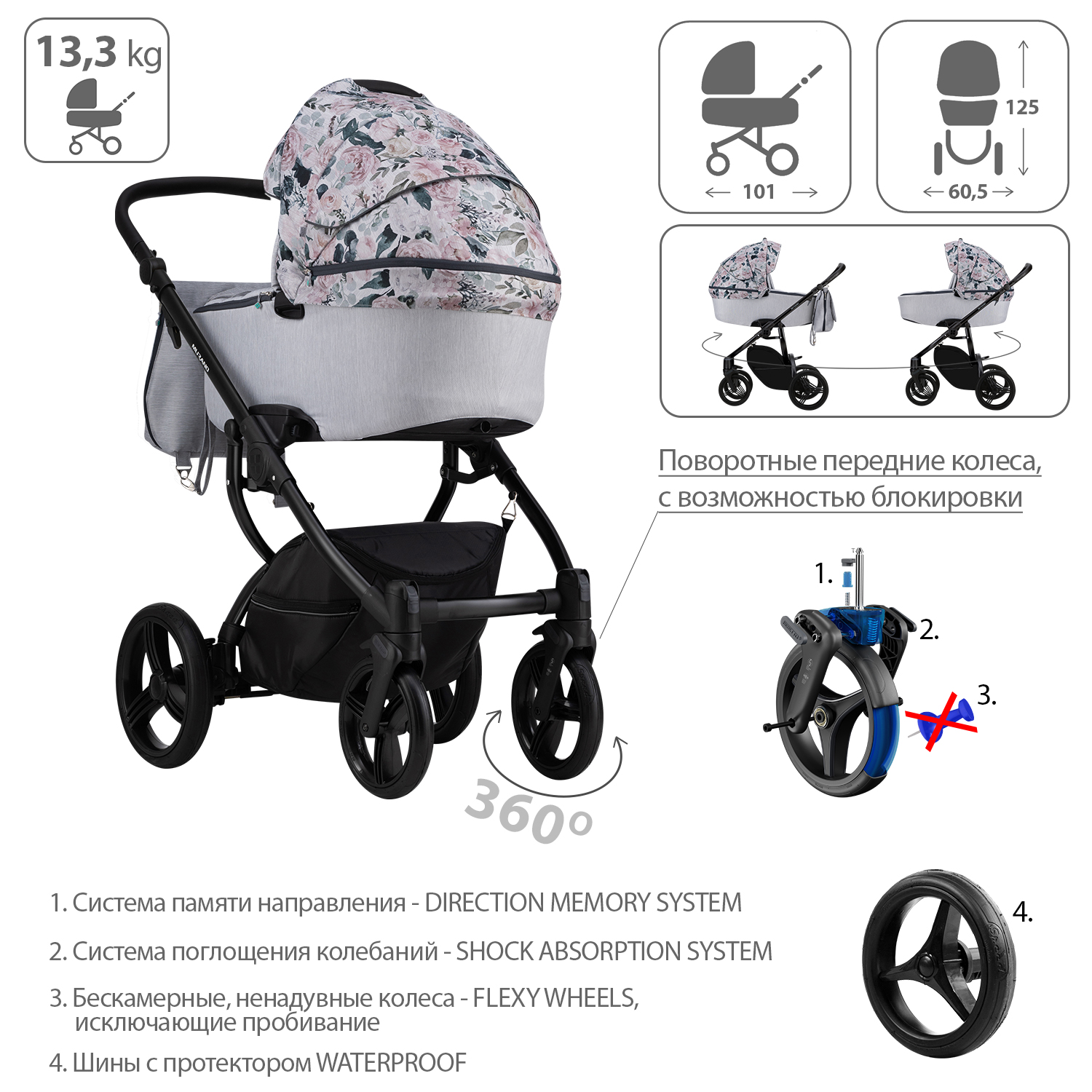Коляска 2в1 Bebetto Murano Tex - фото 4