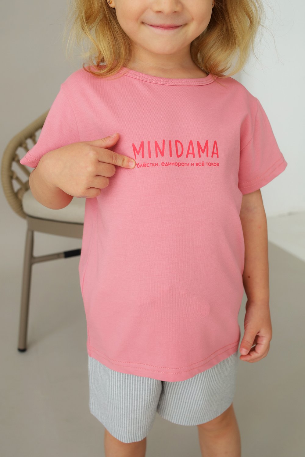 Футболка MINIDINO Т-Д-008/Д Футболка детская с принтом MINIDAMA пудра - фото 3