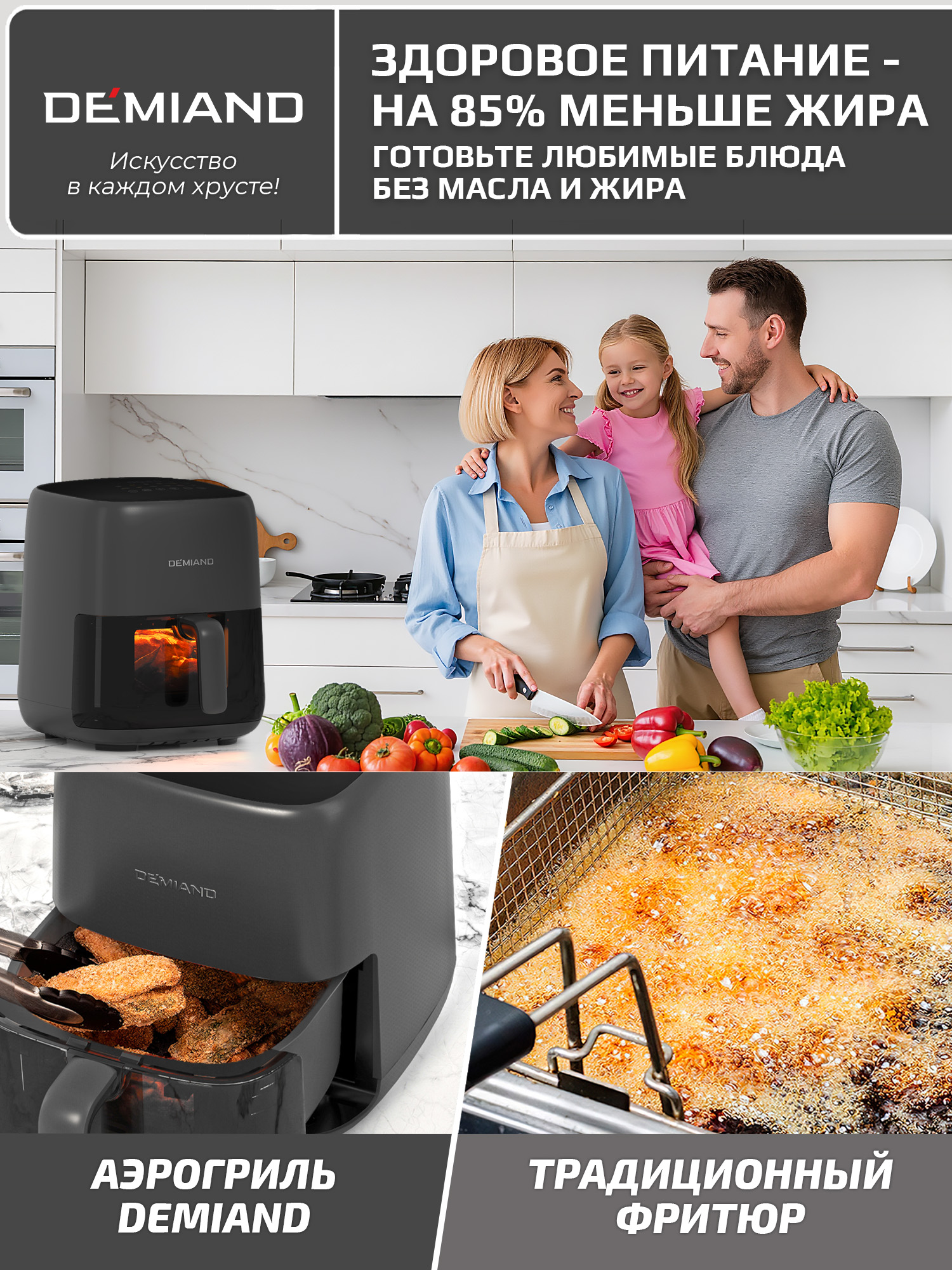 Аэрогриль DEMIAND tarvin с wi-fi керамическое покрытие чаши - фото 11