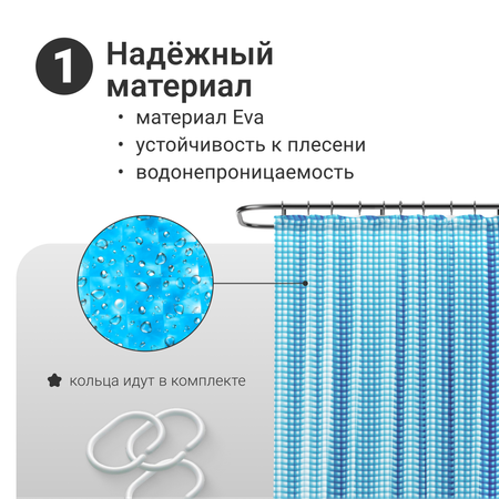 Штора для ванной комнаты ZDK Homium Bath Neo цвет голубой размер 180*180 см