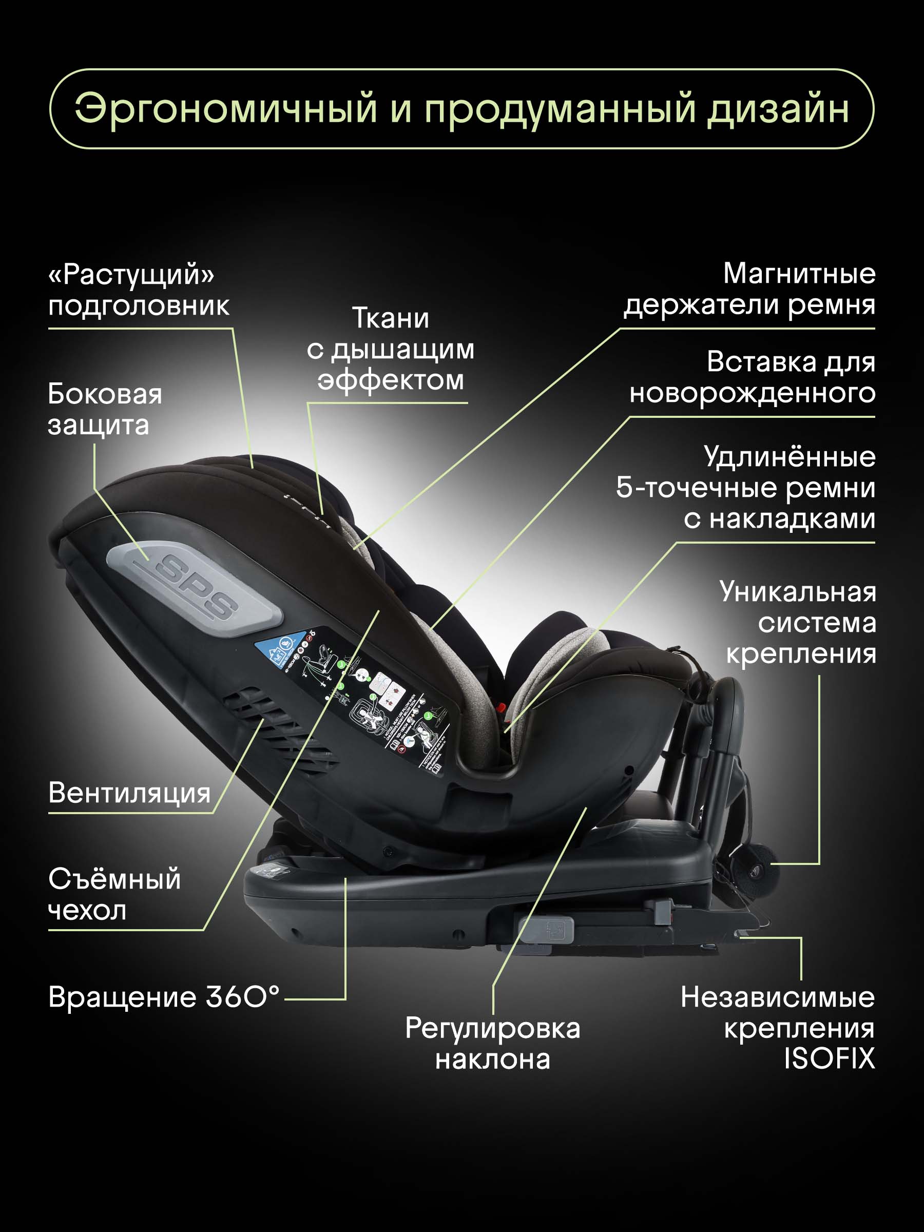 Автокресло Kidzi SPIN PLUS 360 i-SIZE Isofix 0+/1/2/3 (0-36 кг) серый - фото 3