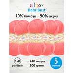 Пряжа для вязания Alize baby best бамбук акрил с эффектом антипиллинг 100 г 240 м 170 розовый 5 мотков