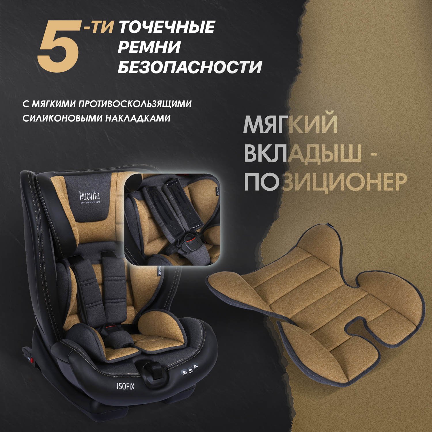 Автокресло Nuovita Maczione N123i-1 Isofix 1/2/3 (9-36 кг) бежевый - фото 7