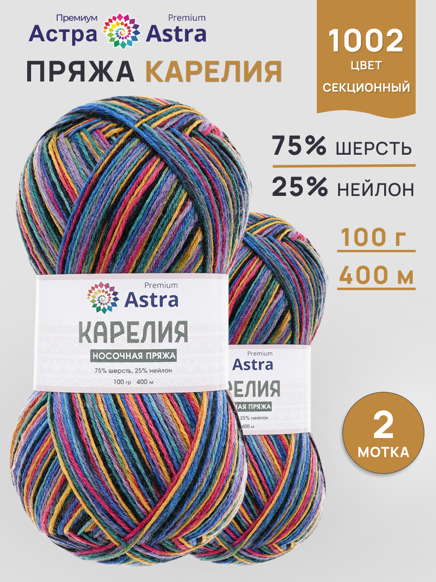 Пряжа для вязания Astra Premium карелия носочная шерсть нейлон 100 гр 400 м цвет 1002 2 мотка - фото 1