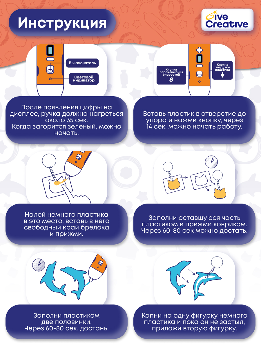 3D ручка Give Creative беспроводная в ассортименте - фото 8