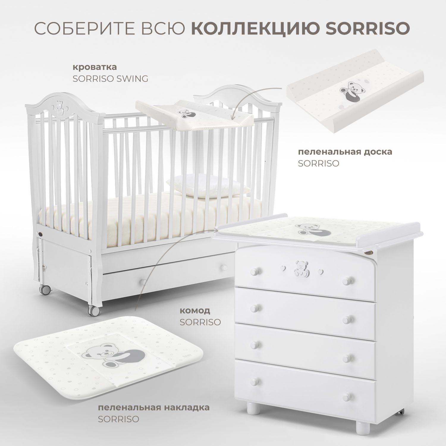 Детская кроватка Nuovita, продольный маятник (белый) - фото 9