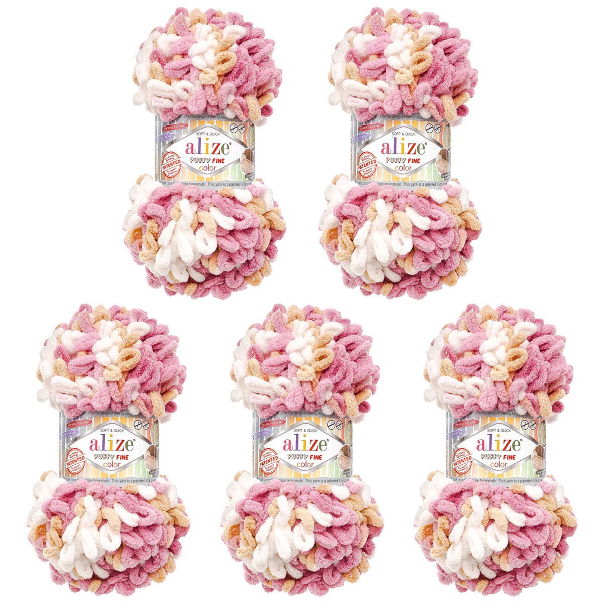 Пряжа для вязания Alize puffy fine color 100 г 14.5 м микрополиэстер плюшевая мягкая 6402 секционный 5 мотков - фото 3