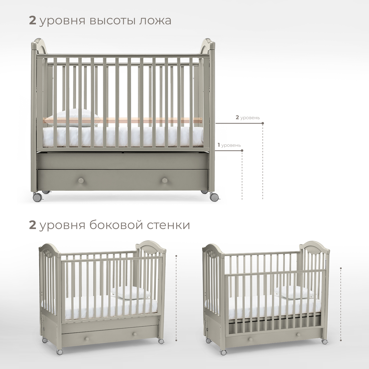 Детская кроватка Nuovita прямоугольная, продольный маятник (серый) - фото 3