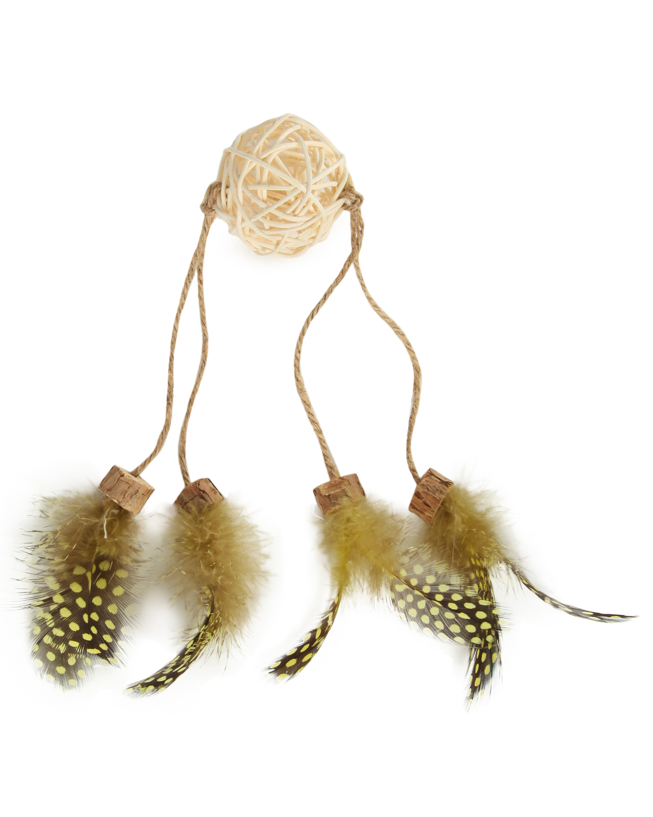 Игрушка для кошек Barbaks Мяч из ротанга с натуральными перьями 17*5*5 см - фото 4