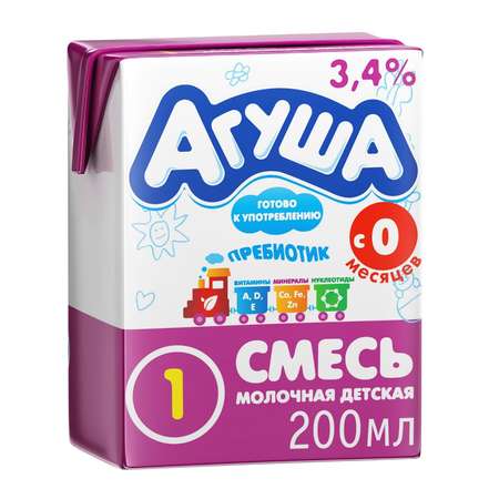 Смесь Агуша 1 стерилизованная 3.4% 0.2л с 0 месяцев
