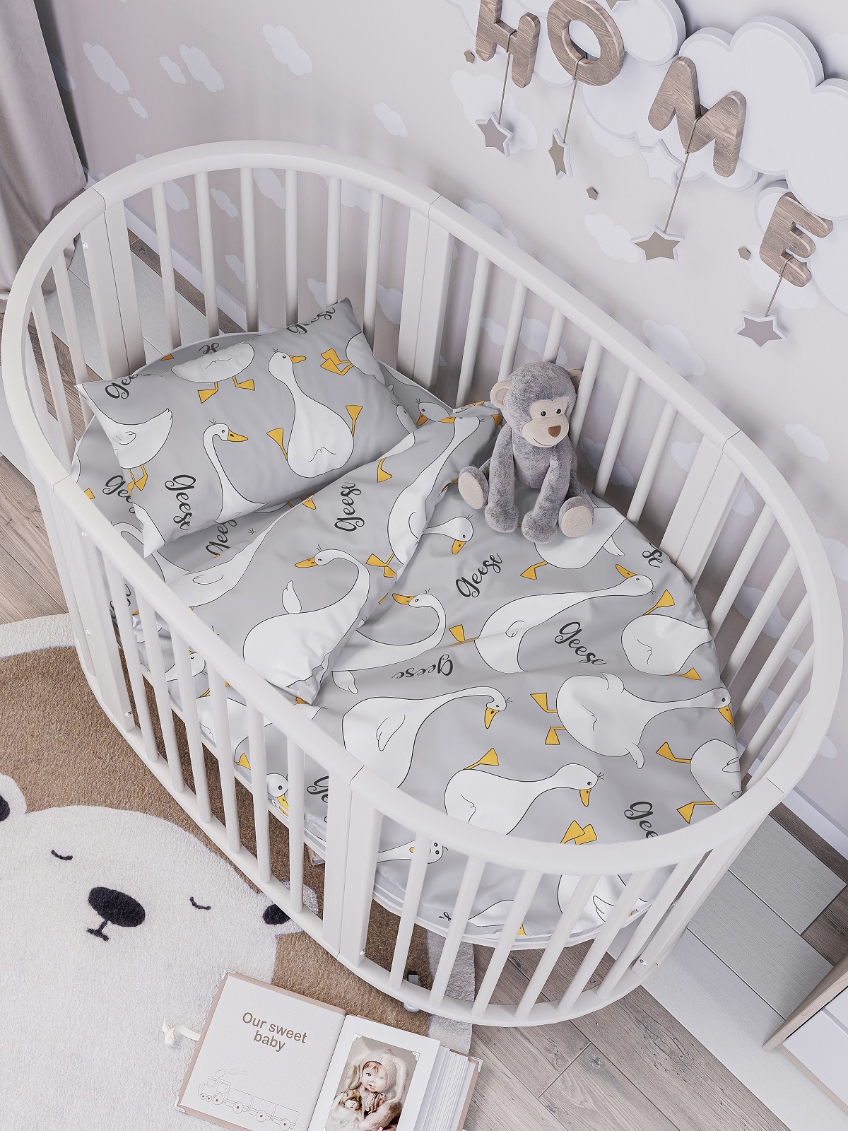 Комплект постельного белья Lemony kids в овальную кроватку Mario Серый 3 предмета - фото 1