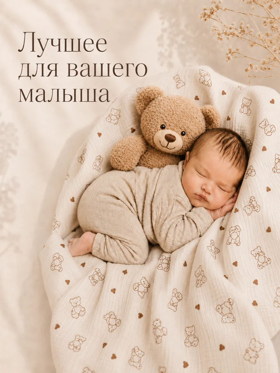 Пелёнка Moya ta Тедди муслин 100х100 см 2 шт. - фото 2