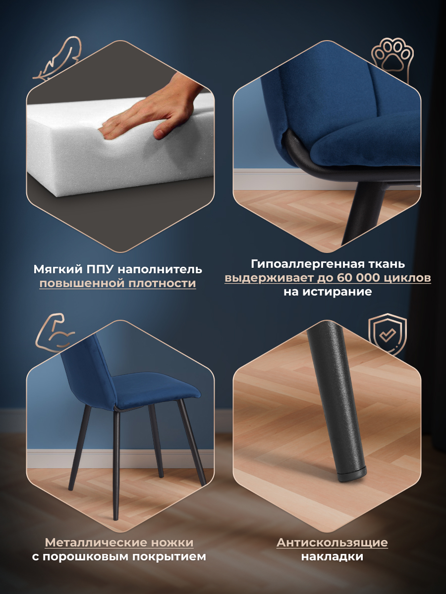 Стул TETCHAIR велюр, синий - фото 3