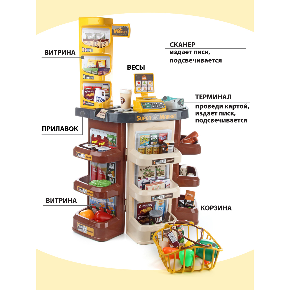 Игровой набор Veld Co касса, тележки и корзинки, прилавок, продукты - фото 5