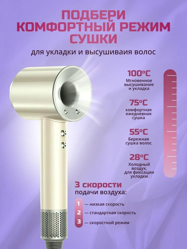 Фен с 5 магнитными насадками CASTLELADY с ионизацией 1600 BT шнур 1,8 метра бежевый - фото 31