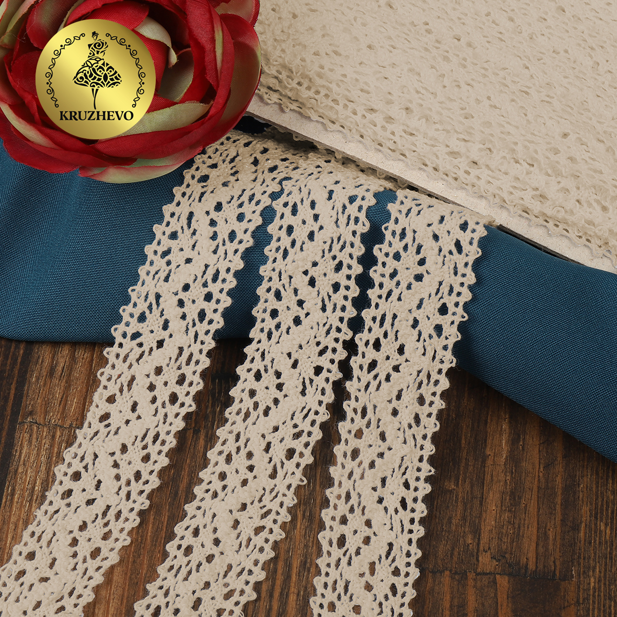 Кружево вязаное хлопковое KRUZHEVO 25мм цв.натуральный уп.25м - фото 1