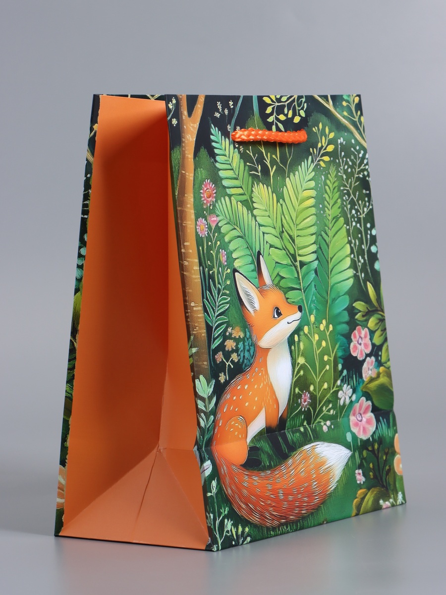 Пакет подарочный Арт и Дизайн Лесные жители зелёный 18×22.3×10 см - фото 4