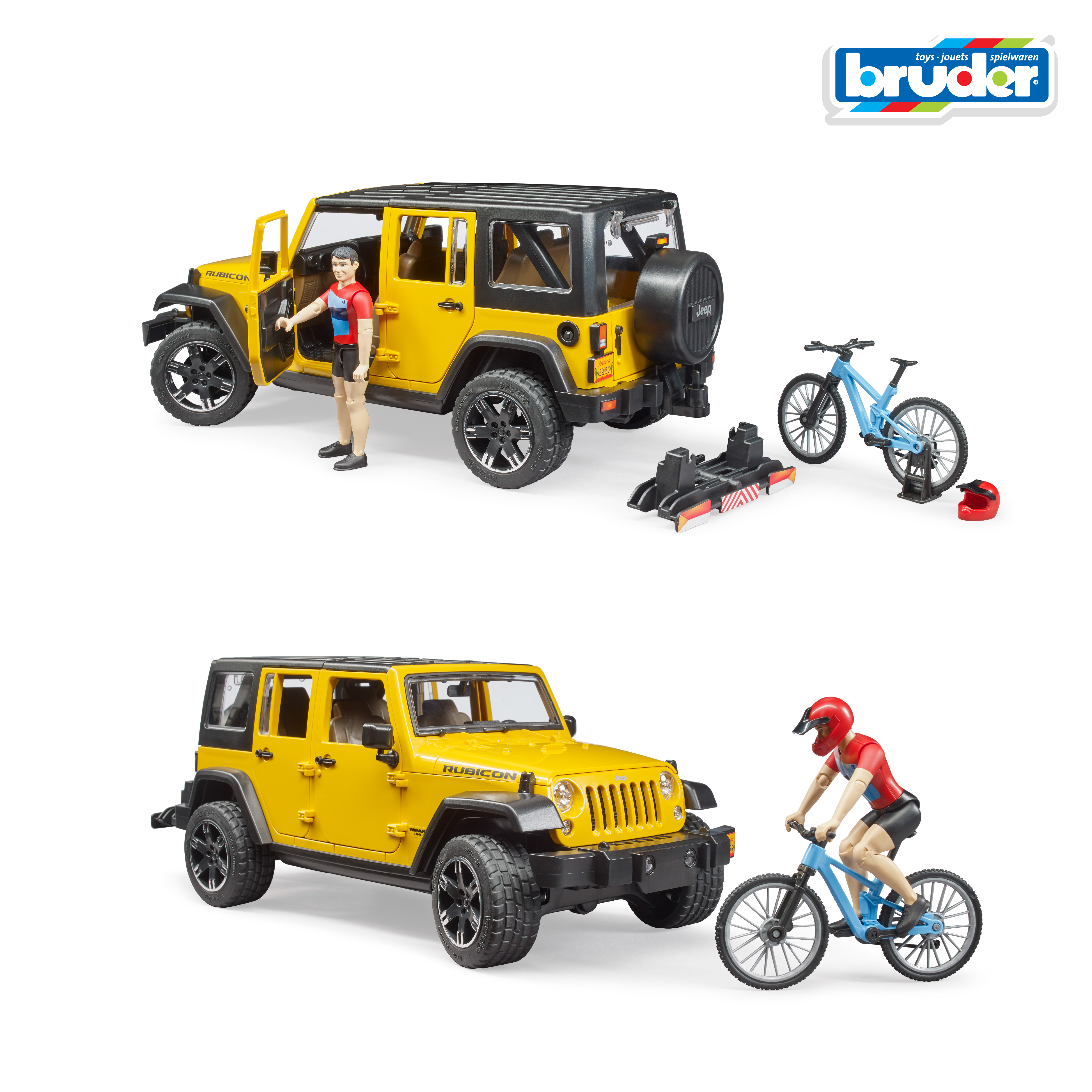 Внедорожник Bruder Jeep c велосипедом и фигуркой 1:16 желтый 02-543 - фото 6