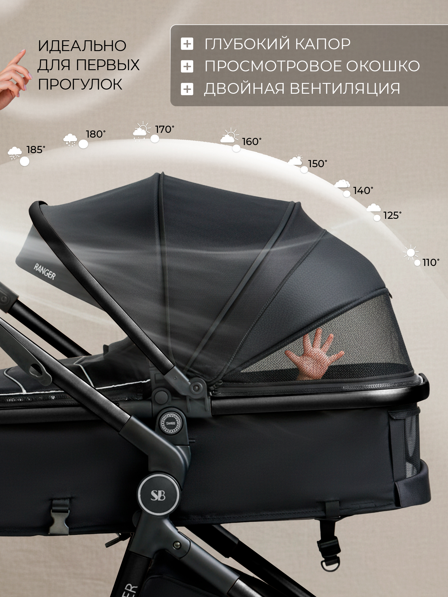 Коляска трансформер Sweet Baby Ranger Black Glossy черный - фото 5